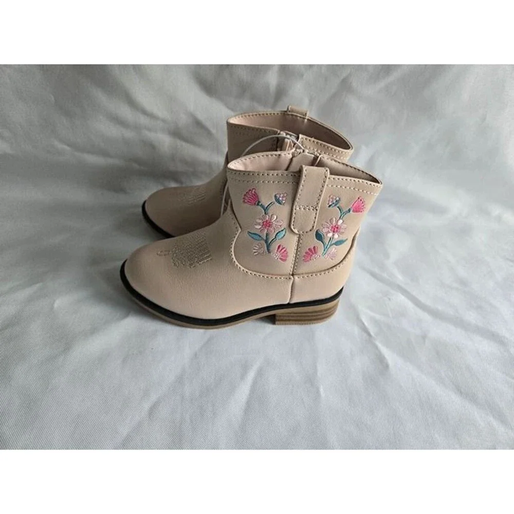 Cat & Jack Whitley Pink Floral Western Ankle Boots - Girls size 8 - NEW